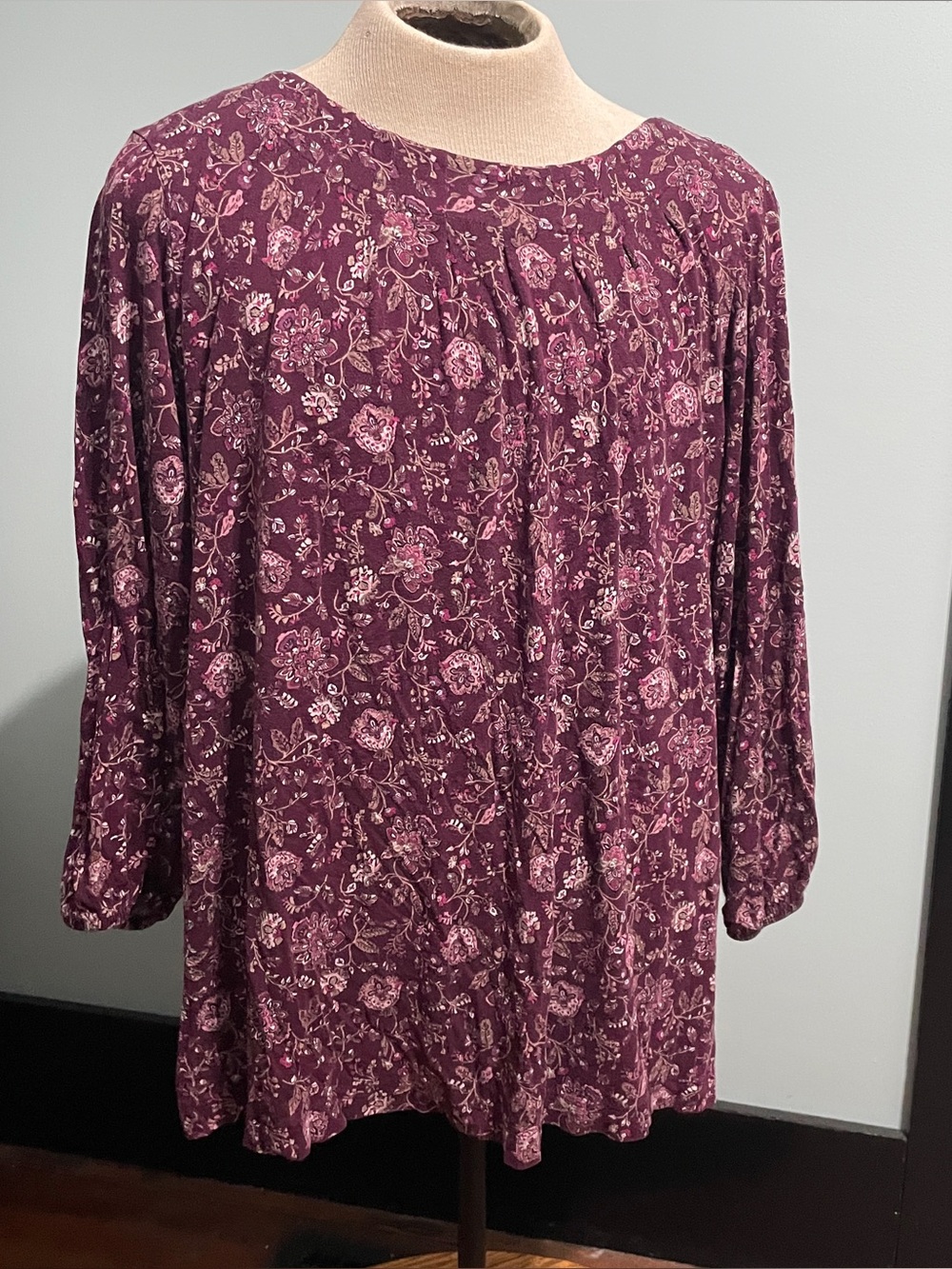 Croft & Barrow 2x floral 3/4 sleeve blouse maroon and pink